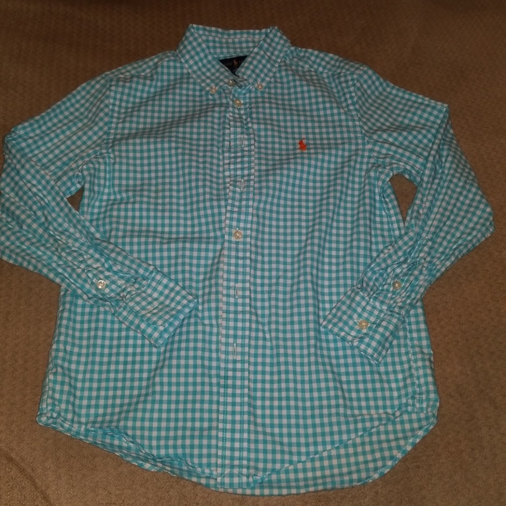 Boys Ralph Lauren teal plaid button down 10/12